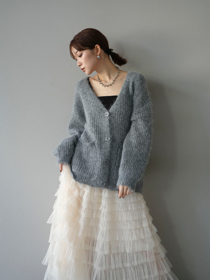 [予約]ウール混オーバーニットカーディガン/グレー