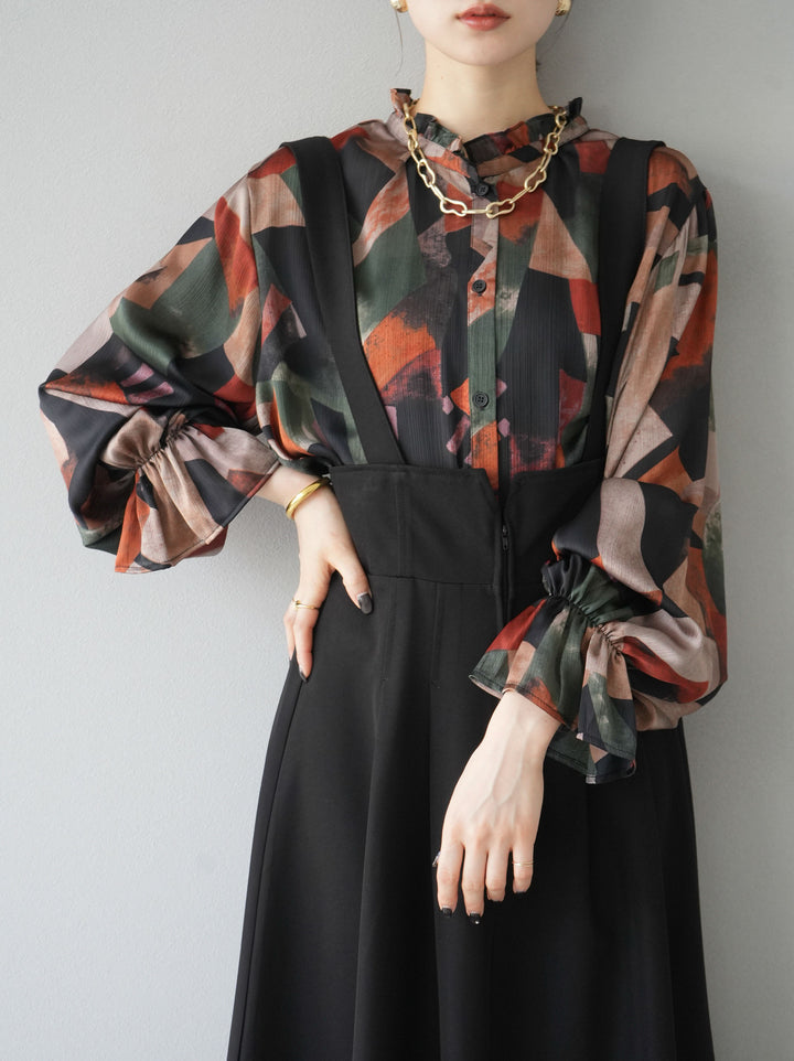 [SET]レトロプリントフリルブラウス+選べるアクセセット(2set)