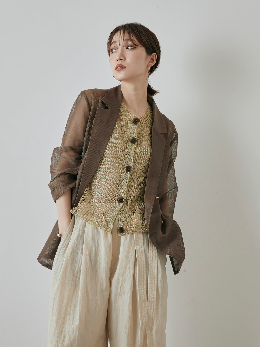 [予約]メッシュテーラードジャケット/モカ