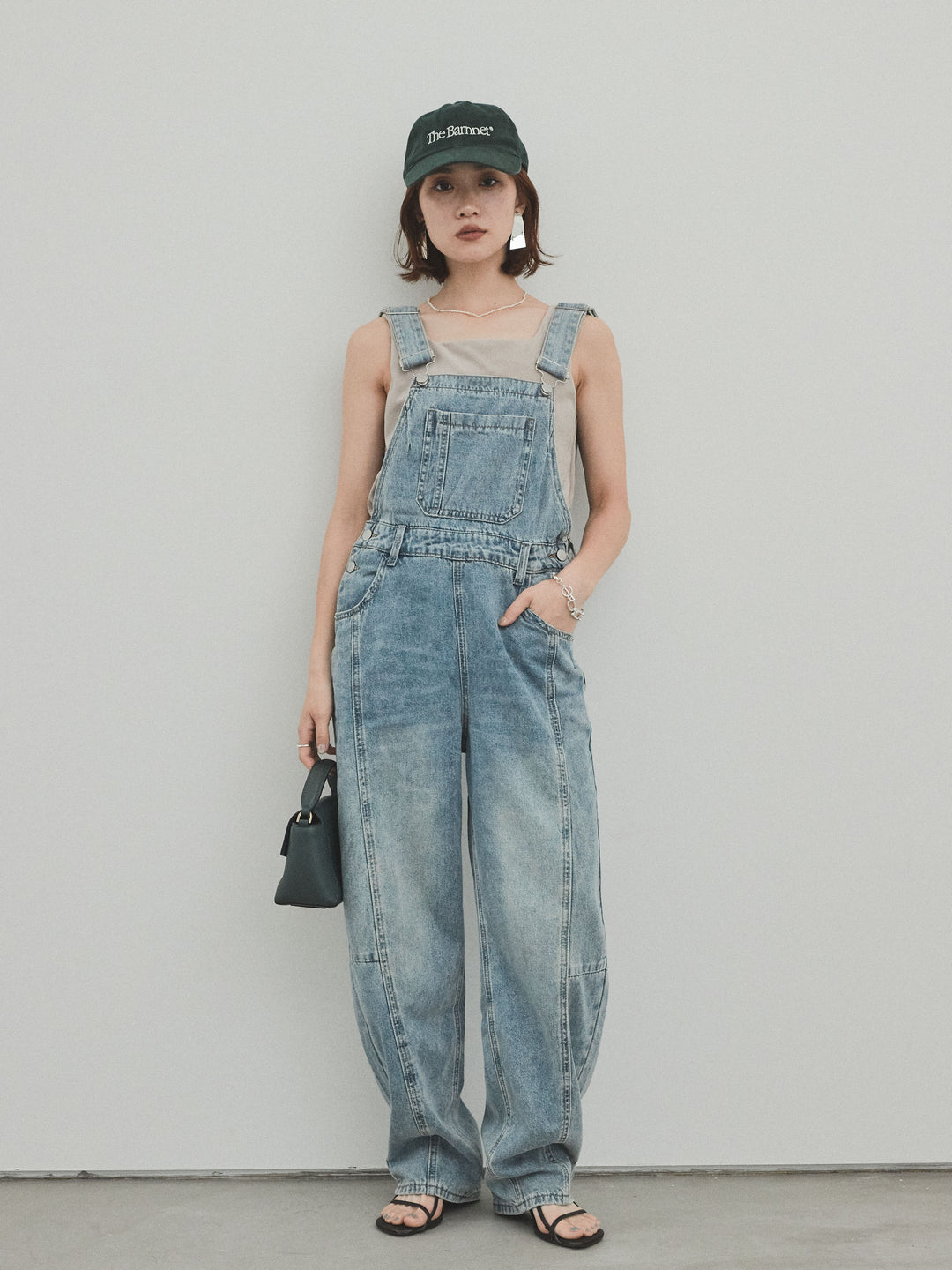 [予約]センターシームデニムサロペット /ライトブルー