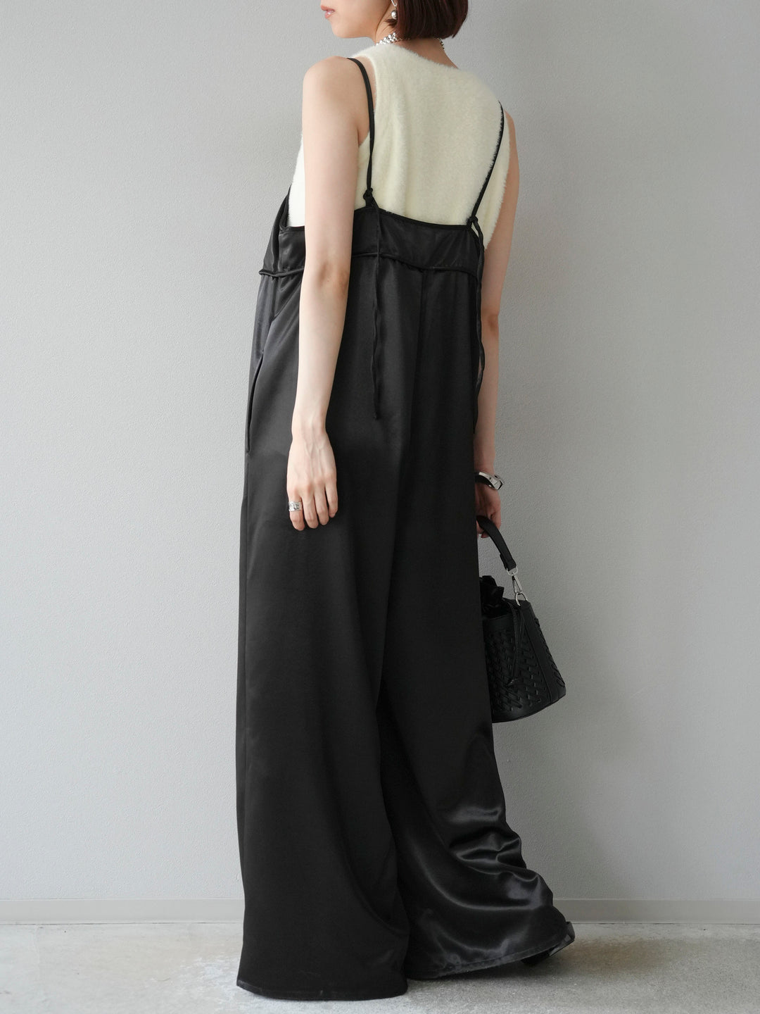 [予約]サテンビスチェオールインワン/ブラック