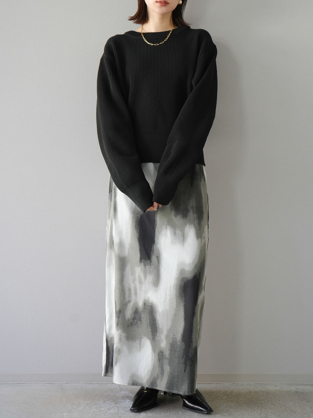 [予約]あぜ編みポリエステルニットプルオーバー/ブラック