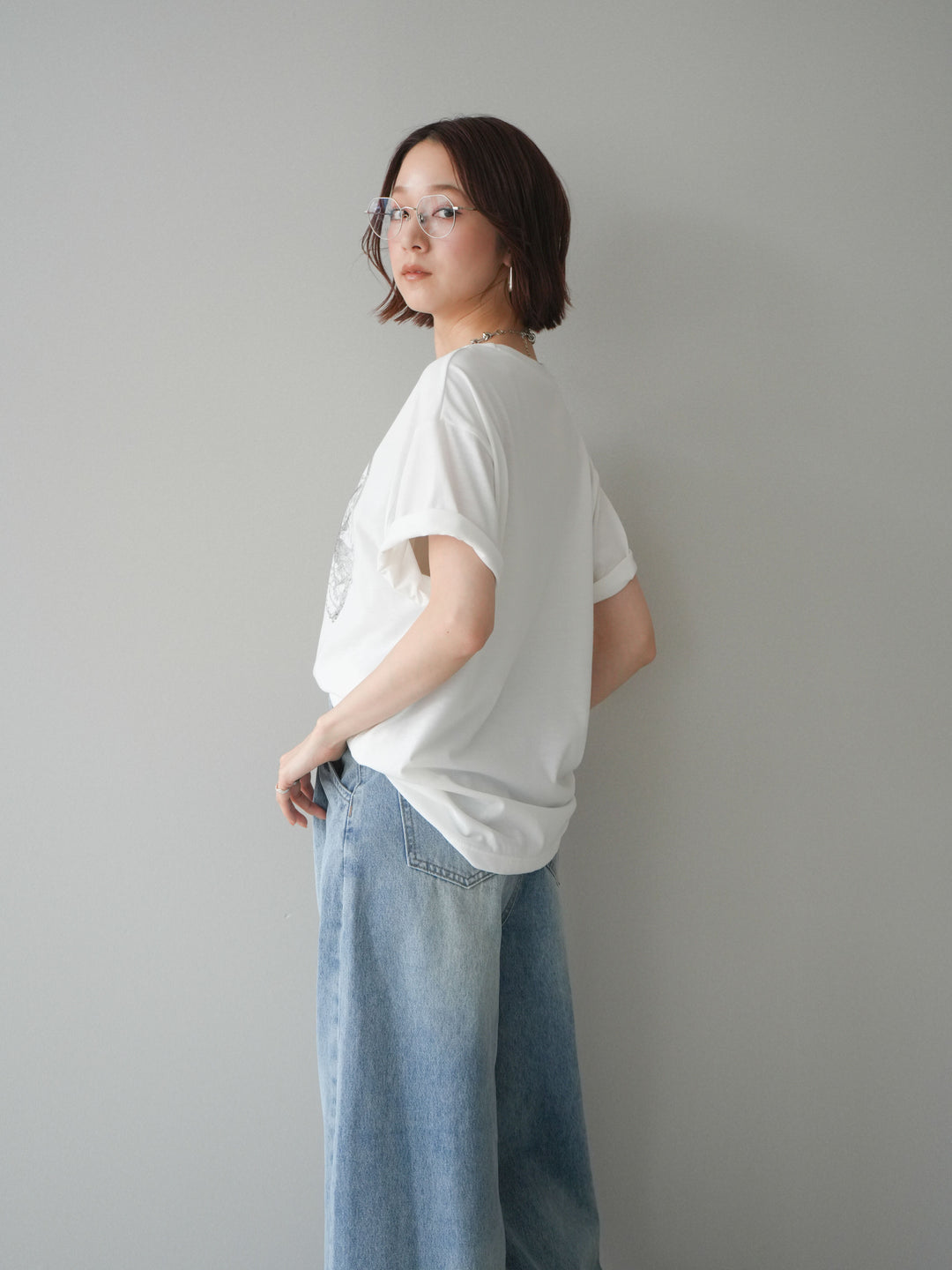 [予約]レースモチーフプリントTEE/off