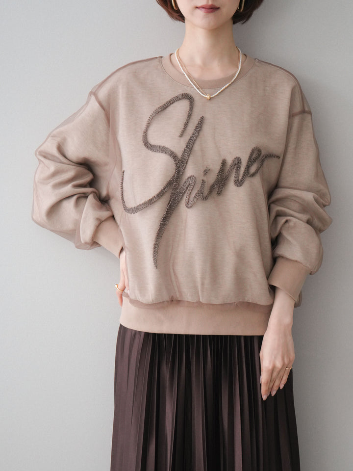 [SET]チュールレイヤードロゴスエットプルオーバー+サテンプリーツマキシスカート(2set)