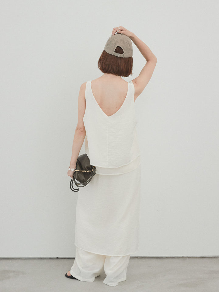 [予約]ワッシャーサテンレイヤードスカートパンツ/アイボリー