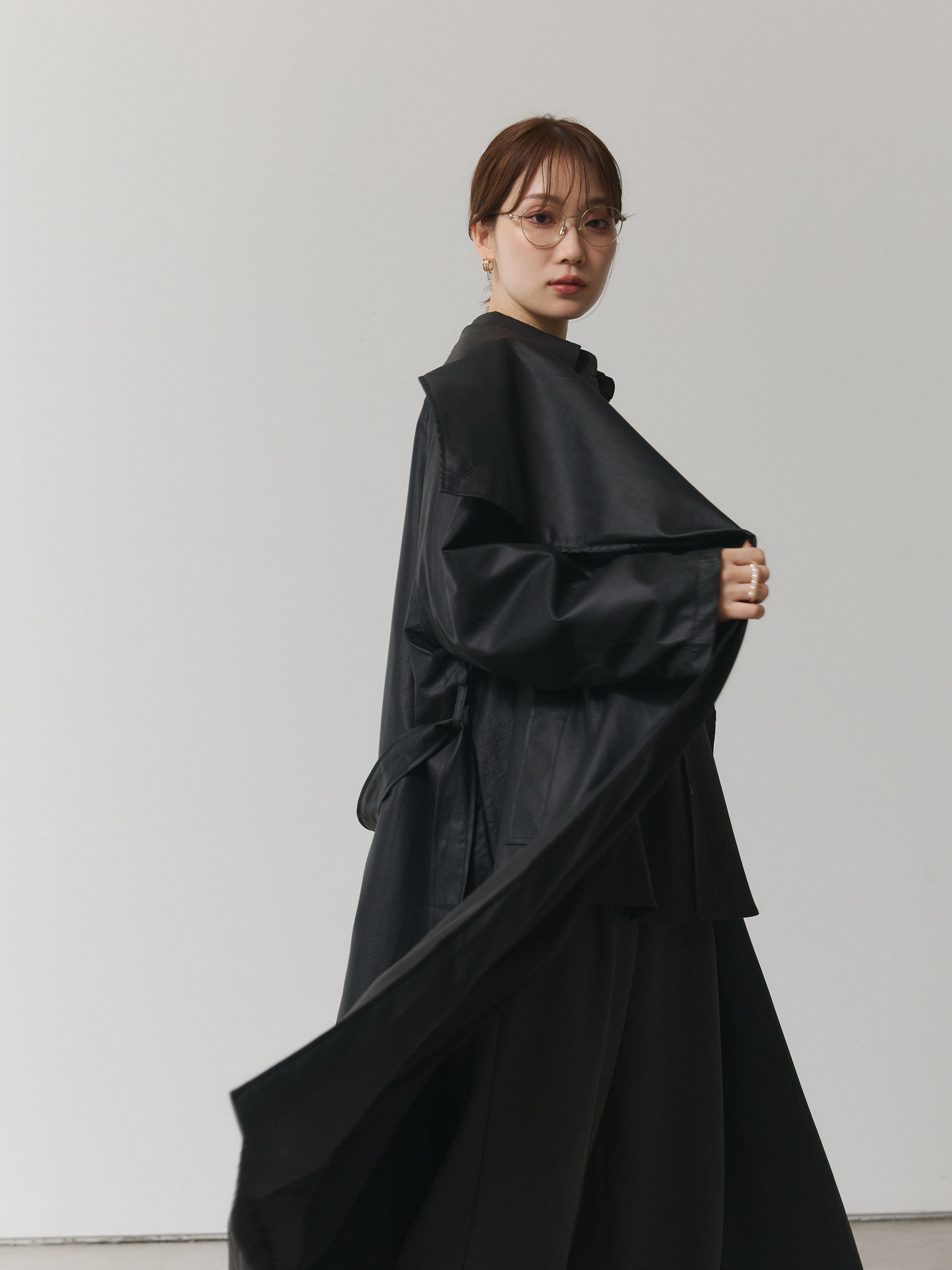 予約]レザーBIGカラーロングコート/ブラック – Lumier