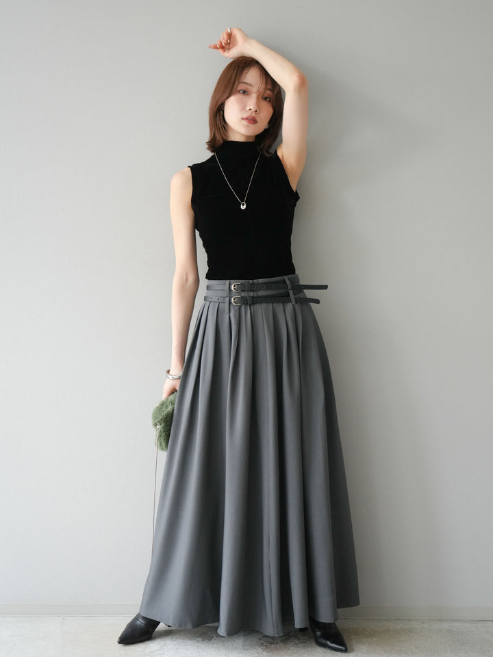 [予約]シアーベロアプチネックノースリーブトップス/ブラック