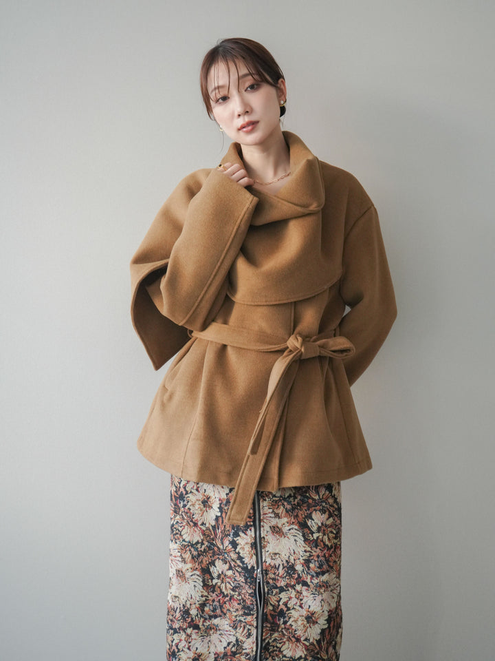 [予約]ストールデザインショートコート/camel