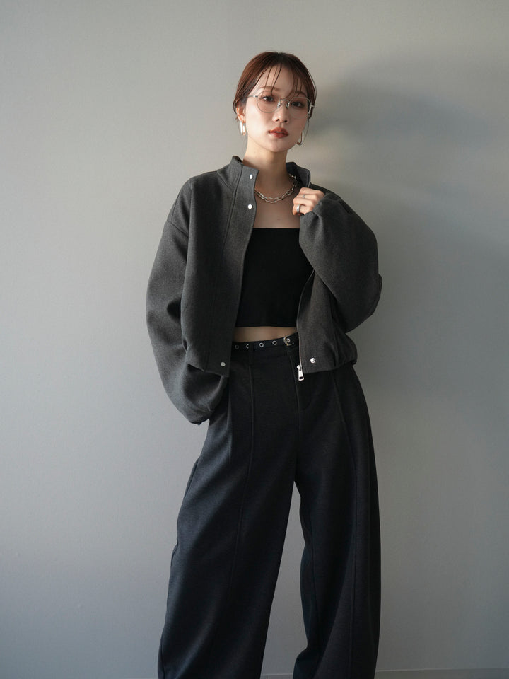 [予約]タックデザインジップブルゾン/charcoal