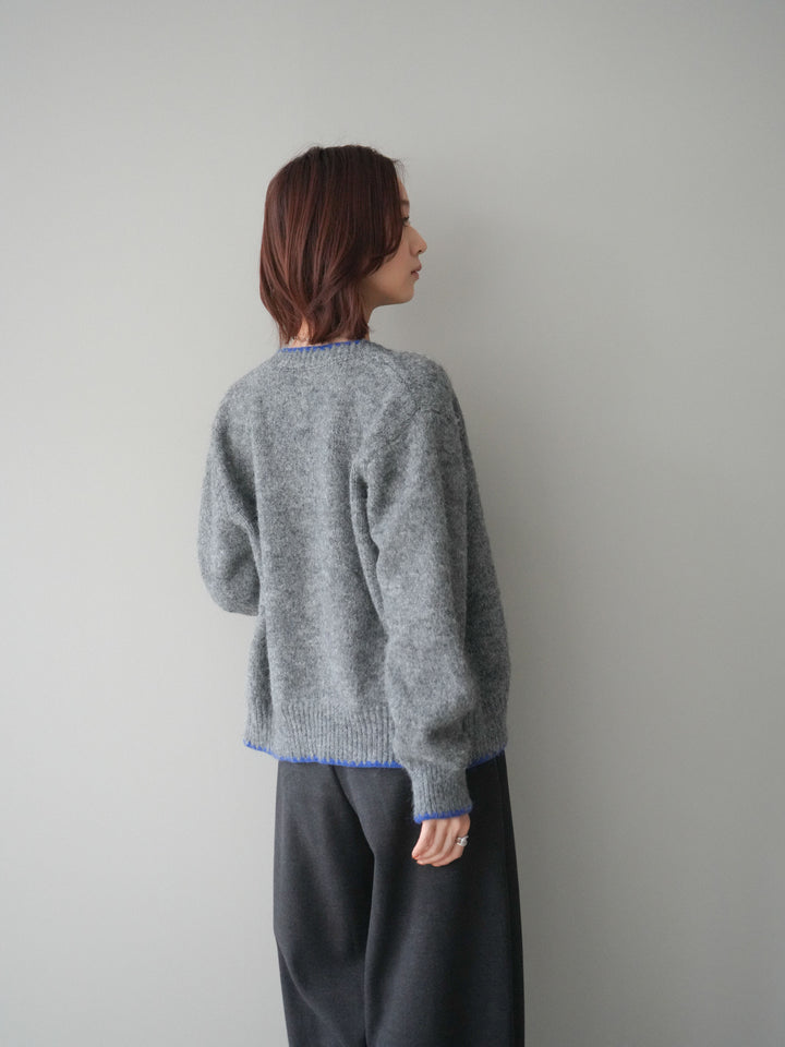 [SET]三角ステッチニットカーディガン+アニマル柄ベルト付きウールタッチワイドパンツ(2set)