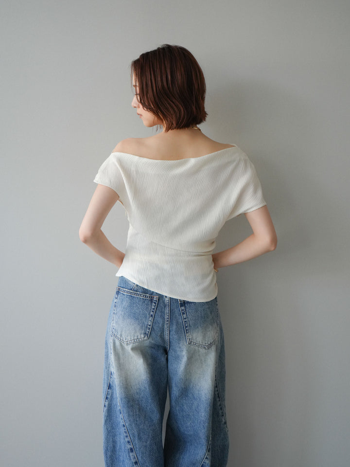 [予約]クレープアシンメトリーギャザートップス/white
