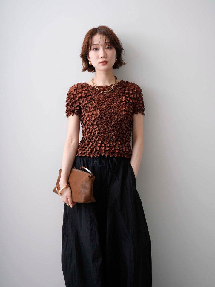 [予約]ドットスモッキングフレンチトップス/brown
