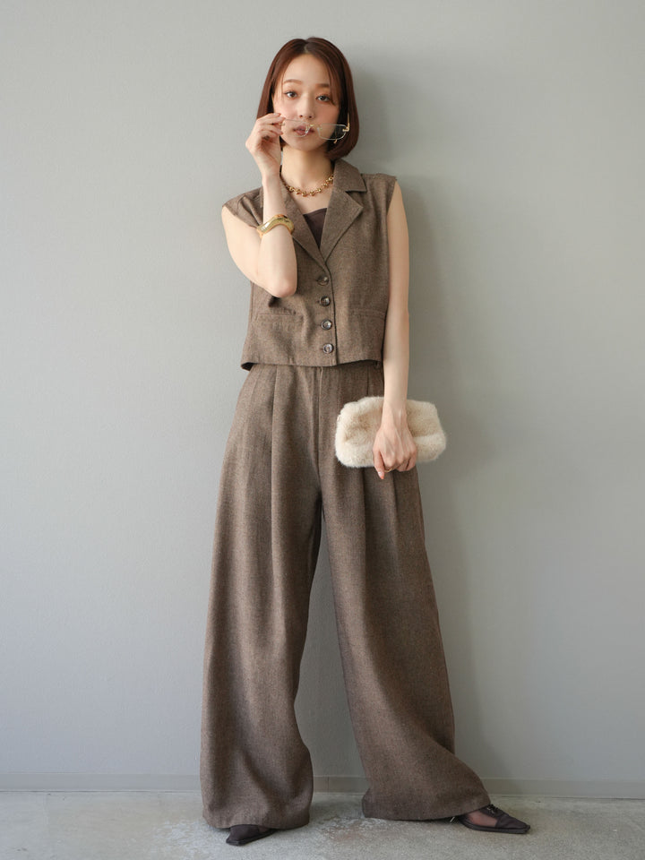 [予約]ツイードタッチテーラードジレ/ブラウン