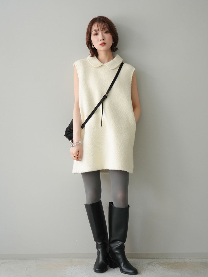 [予約]襟付きブークレミニワンピース/offwhite