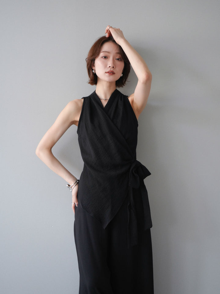 [SET]ラップノースリーブトップス＆ワイドフレアパンツSET UP(2SET)+選べるアクセセット(2set)