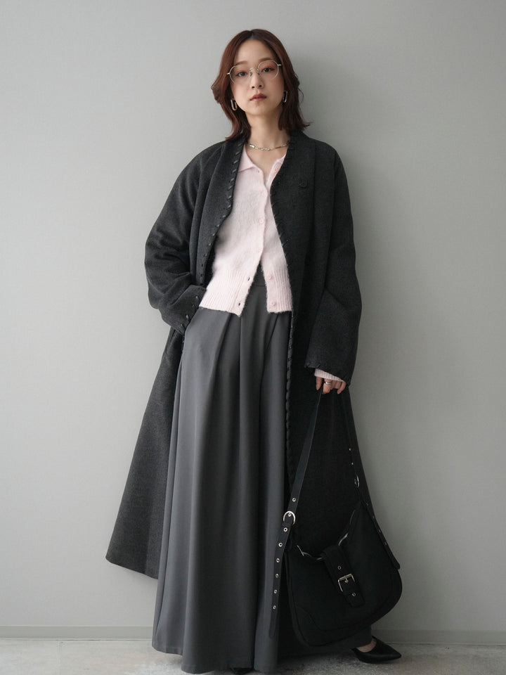 [SET]ハンドステッチ裏中綿ロングコート+テープベルトタックバギーパンツ(2set)