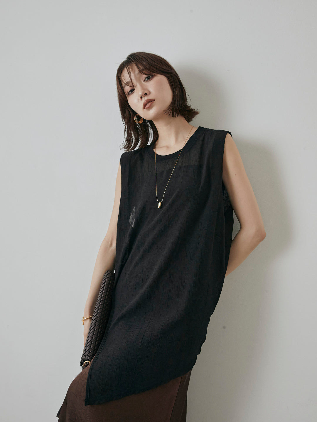 [予約]シアーワッシャーアシンメトリープルオーバー/ブラック