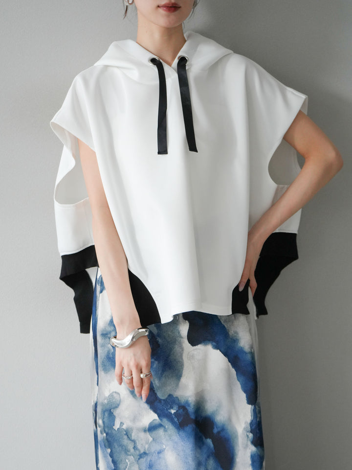 [SET]アシンメトリードルマンバックZIPフーディー+ニュアンスサテンフリルスカート(2set)