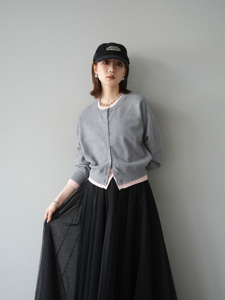 [SET]配色レイヤードカーディガン+チュールボリュームスカート(2set)