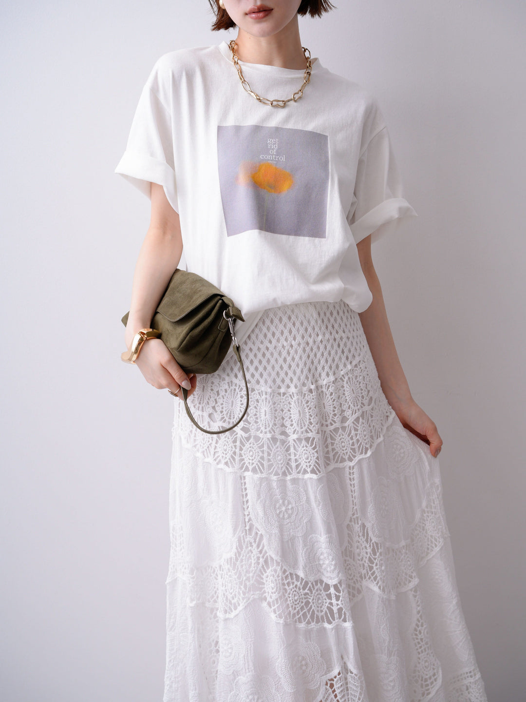 [SET]ニュアンスフローラルフォトTEE+クロシェマキシスカート(2set)