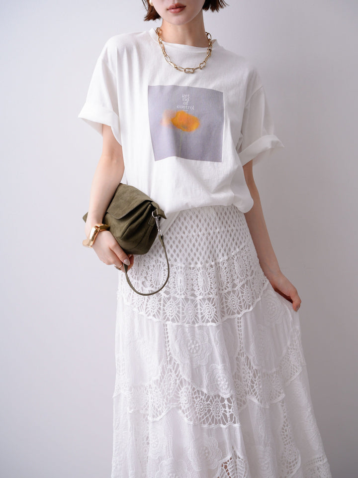 [SET]ニュアンスフローラルフォトTEE+クロシェマキシスカート(2set)