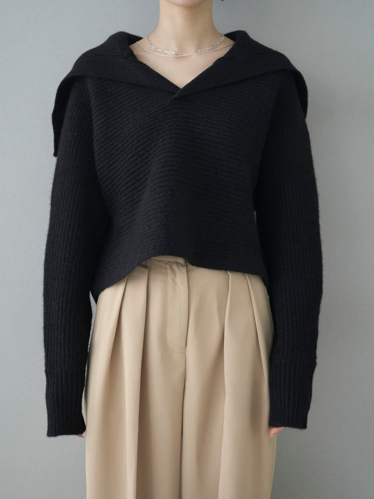 [Pre-order] Angora touch sailor collar knit pullover/black