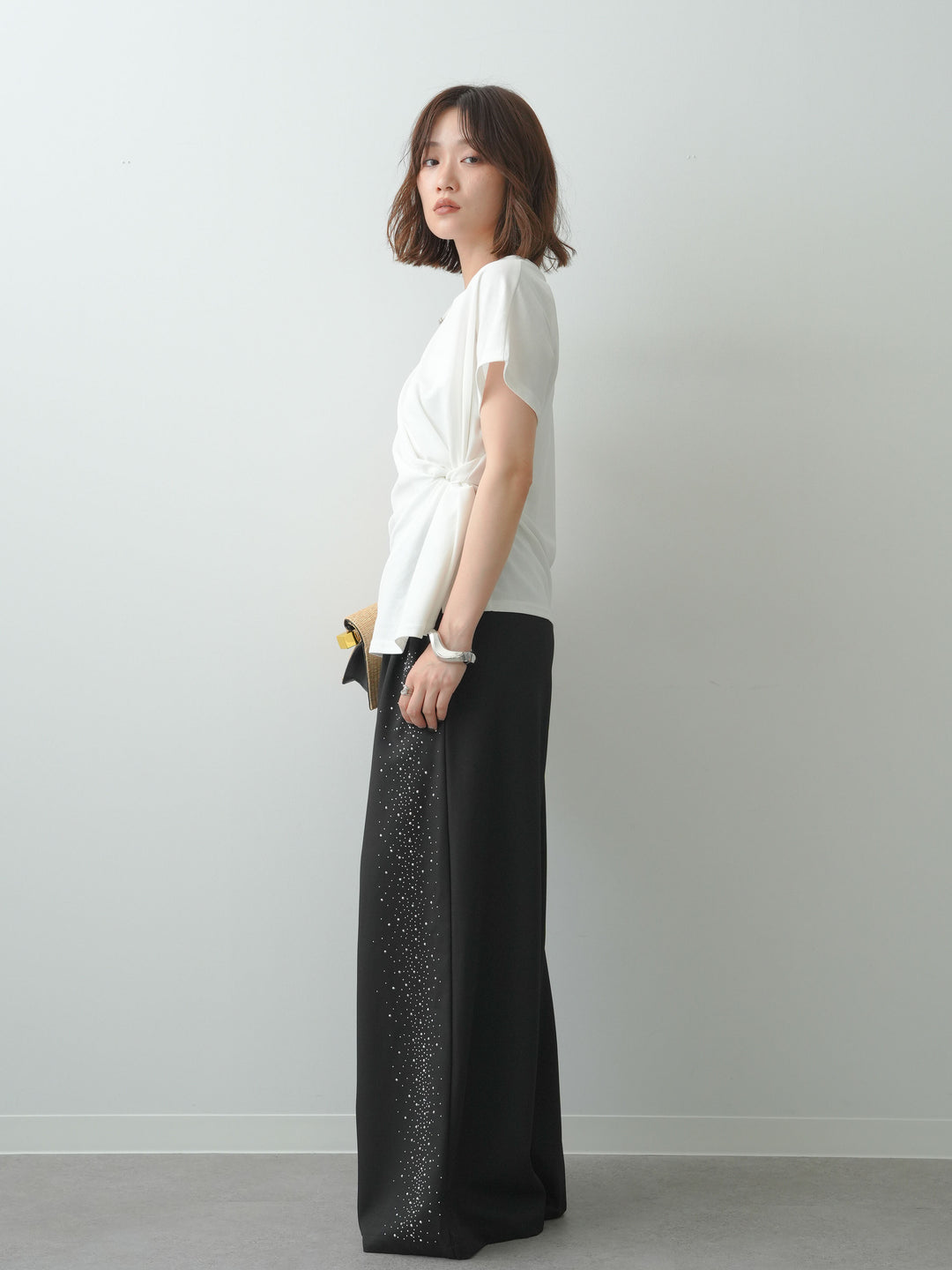 [SET]サイドノットTEE+ポーチベルト付サイドビジュータックワイドパンツ(2set)