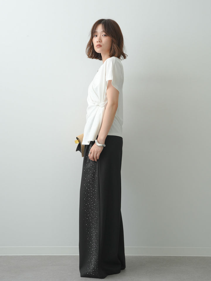 [SET]サイドノットTEE+ポーチベルト付サイドビジュータックワイドパンツ(2set)