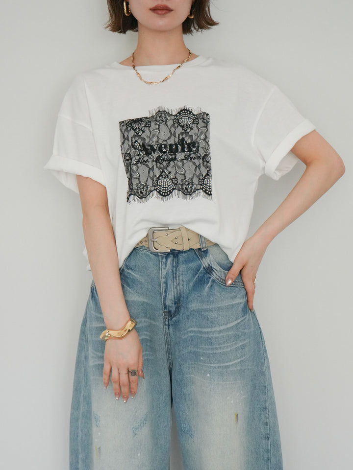 [予約]レースコラージュロゴTシャツ/off