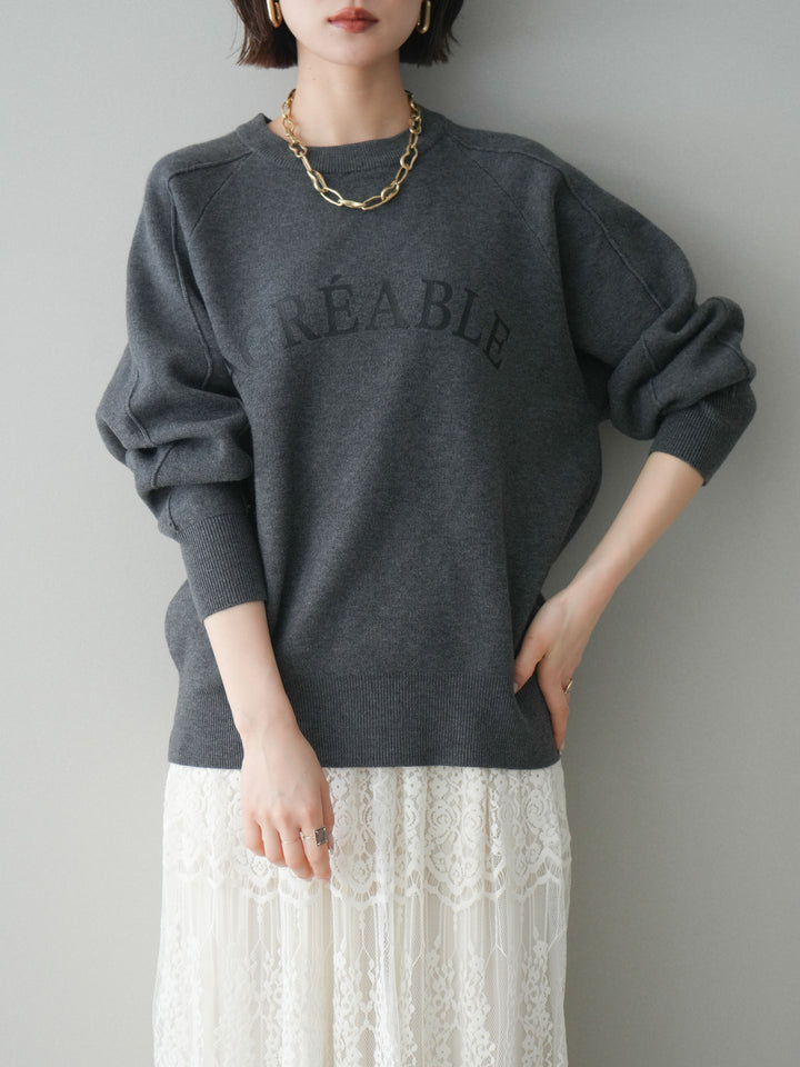 [予約]半ラバープリントロゴスウェットライクニットプルオーバー/mokucharcoal