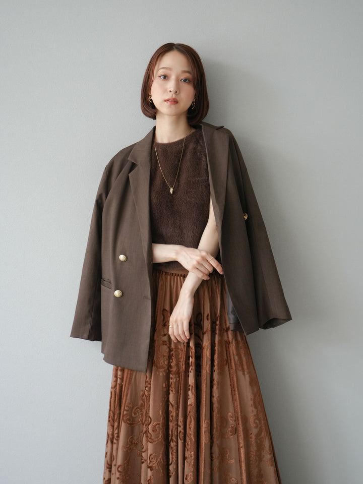 [予約]ゴールドボタンツイルダブルテーラードジャケット/ブラウン