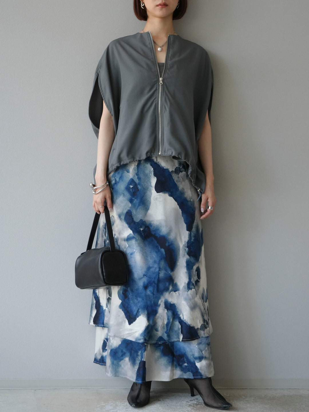 [予約]スリーブレスドロストZIPブルゾン/グレー