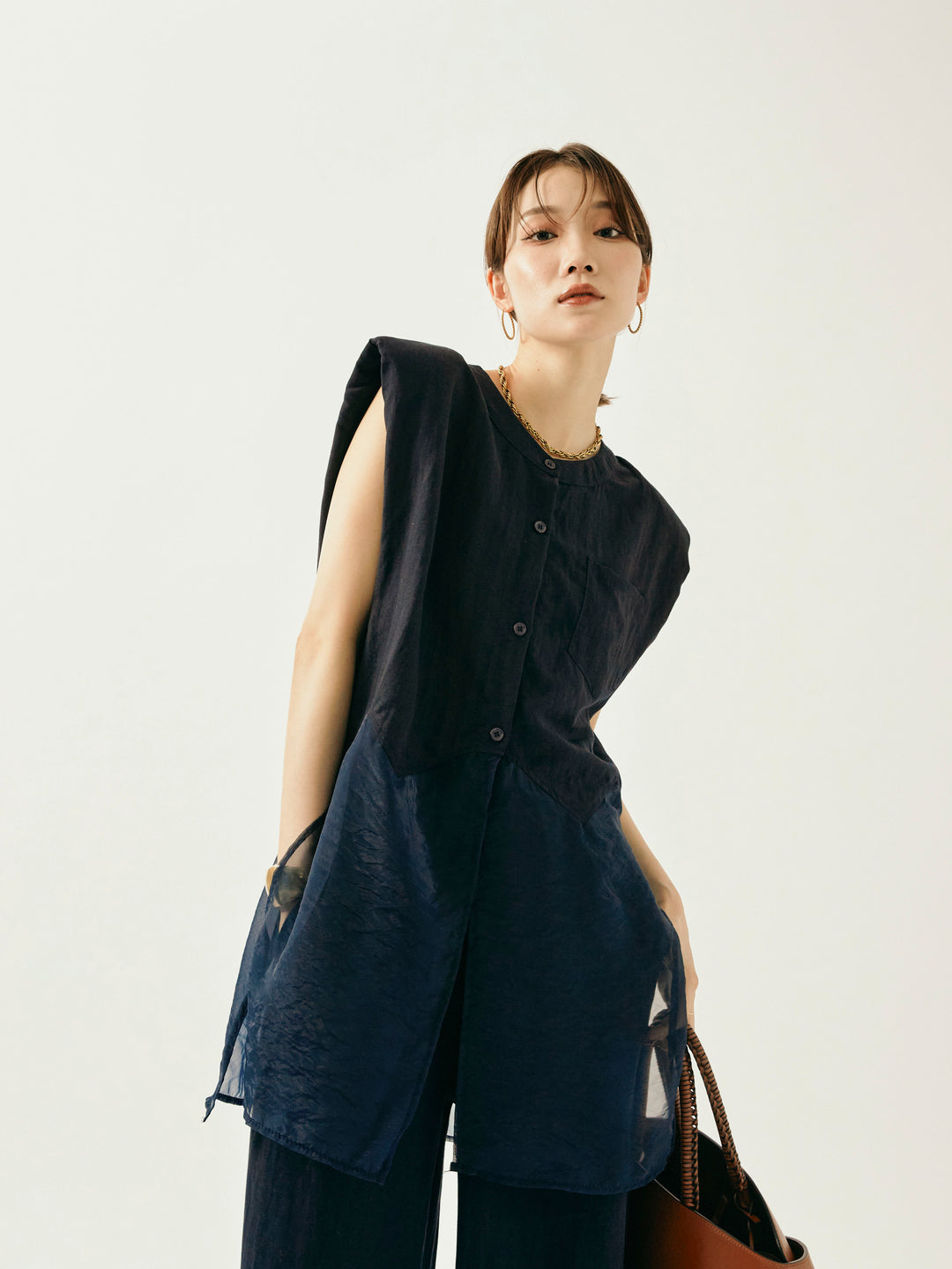 [SET]オーガンジーヘムブラウス＆ワイドパンツSET UP(2set)