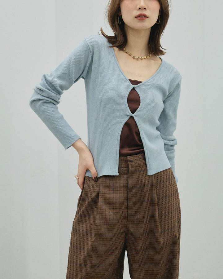 【Allure】[SET]フロントツイストホールリブニットトップス+フロントツイストホールリブニットトップス(2set)