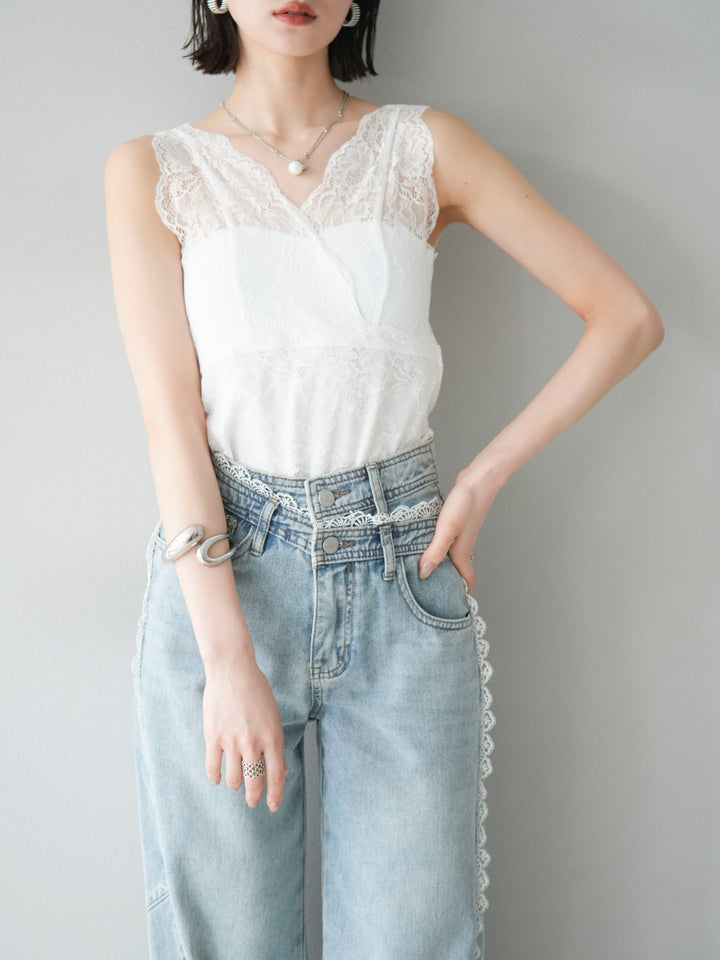 [予約]カップ付レースタンクトップ/ オフ