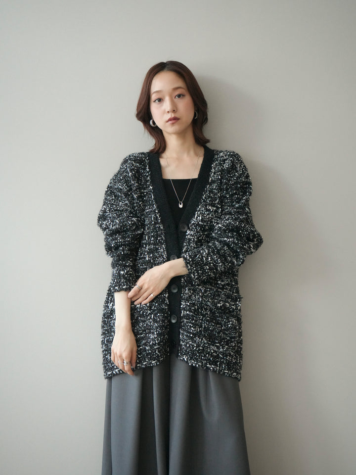 [SET]モールネップニットカーディガン+テープベルトタックバギーパンツ(2set)