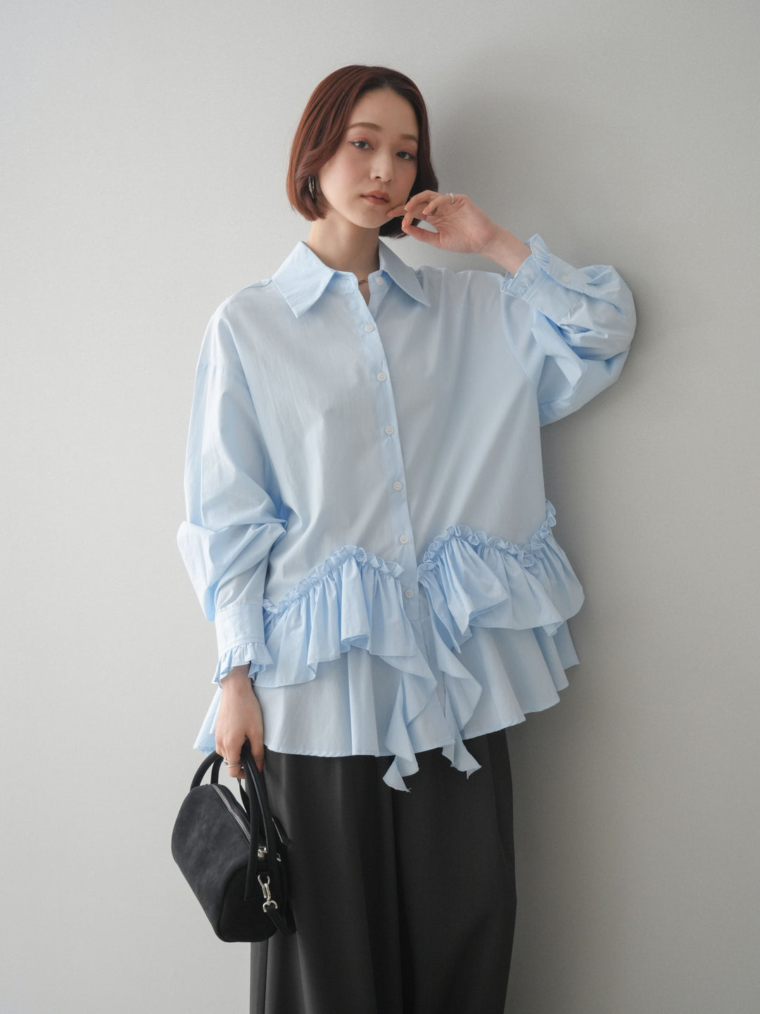 [予約]ラッフルデザインティアードブラウス/blue