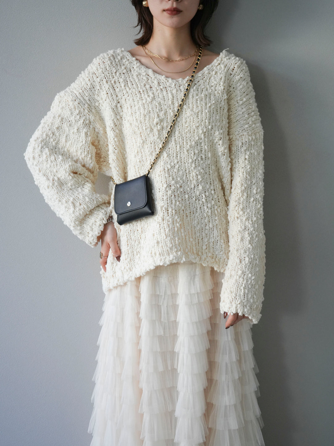 [予約]メランジポコポコニットプルオーバー/ivory