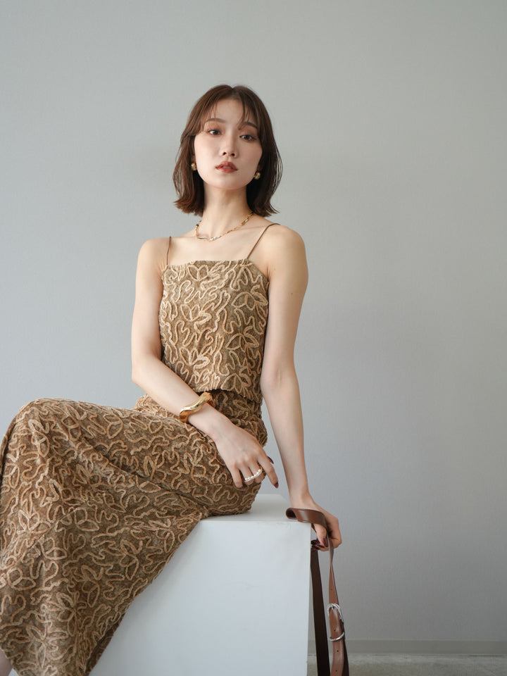 [予約]パイピングフラワーシアーベロアキャミソール/ベージュ