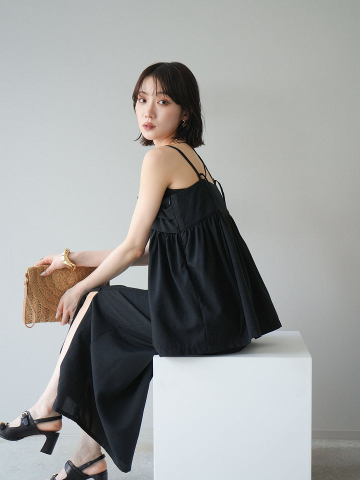 [予約]リネンライクビスチェデザインキャミソール/ブラック