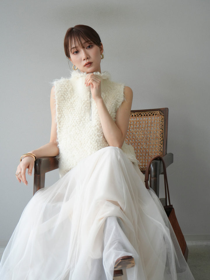 [予約]メランジブークレハーフジップニットベスト/アイボリー