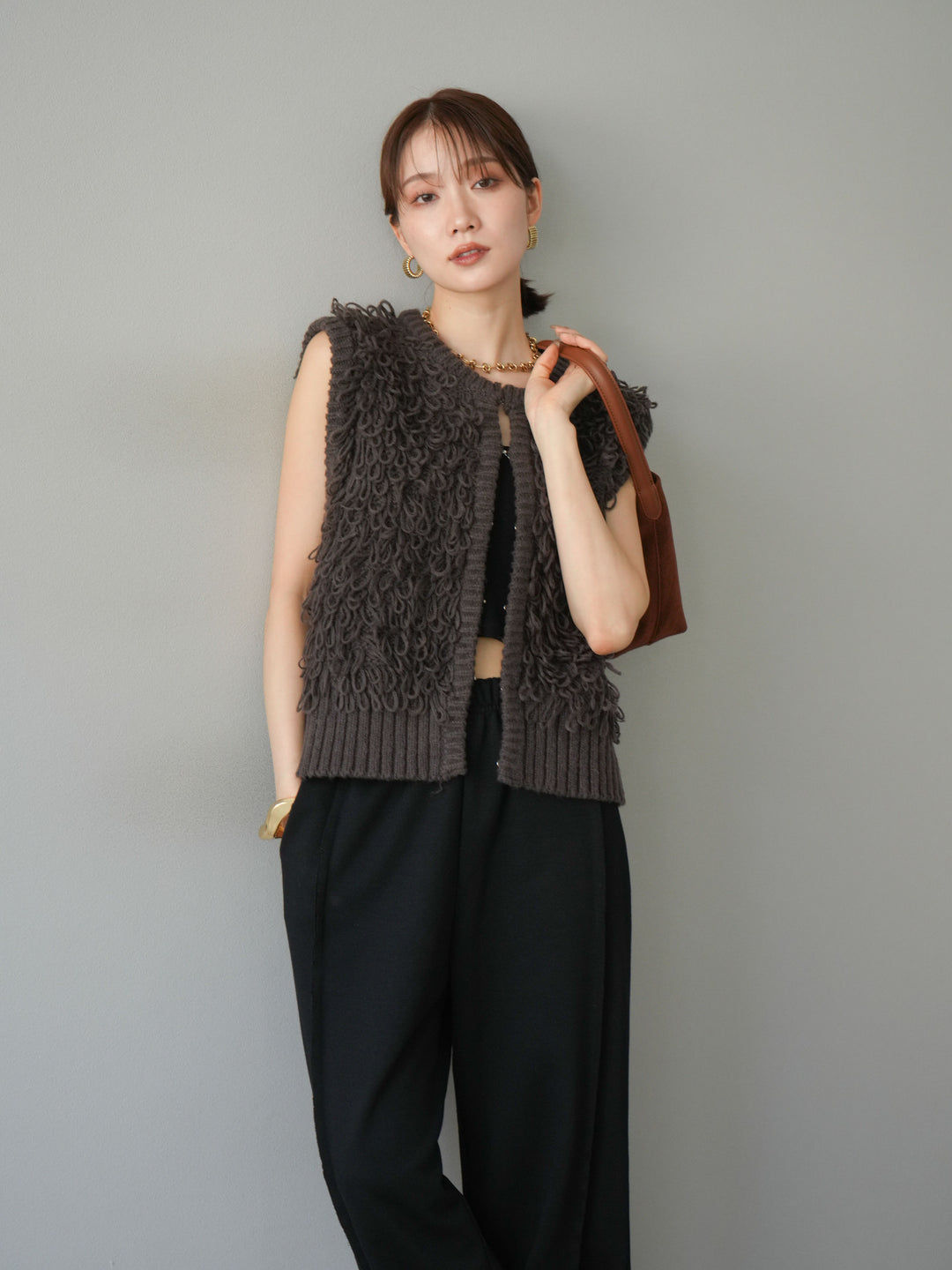 [予約]ループデザインホックベスト /ダークブラウン