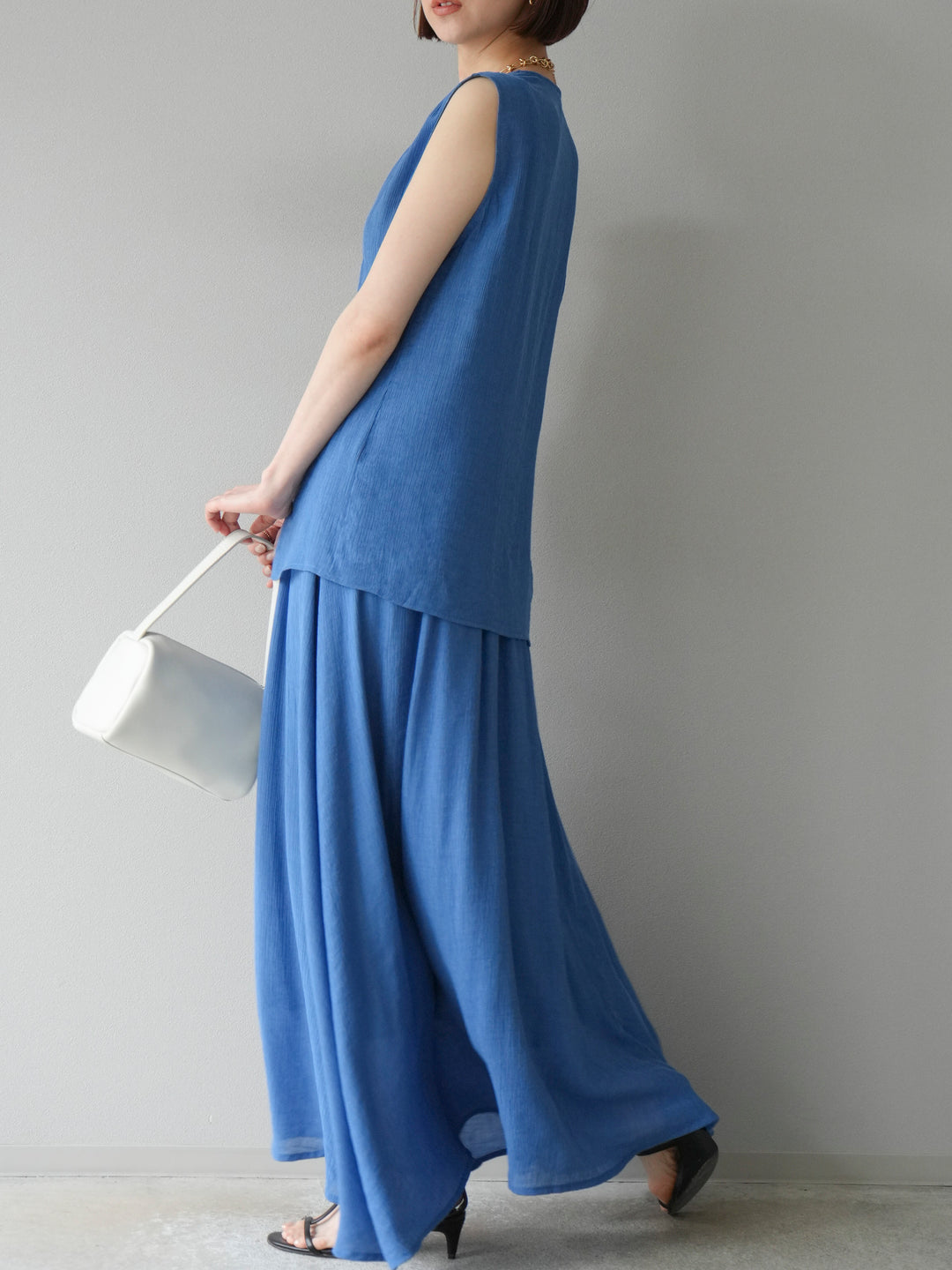 [SET]ビーズモチーフ楊柳ブラウス＆フレアスカートSET UP(2set)