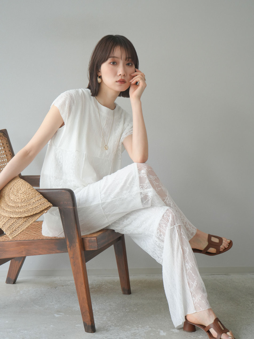 【預購】拼布蕾絲法式套頭衫/白色