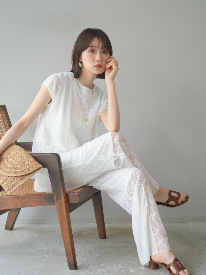 【預購】拼布蕾絲法式套頭衫/白色