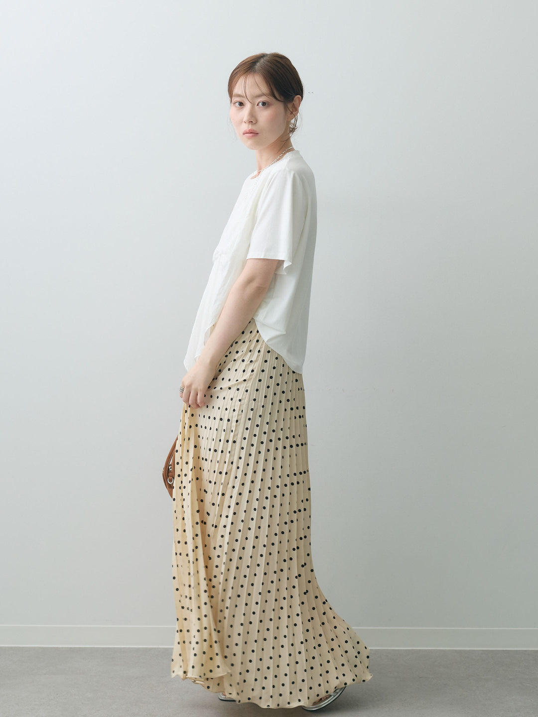 [SET]ラッフルドッキングTEE+ドットアコーディオンプリーツスカート(2set)