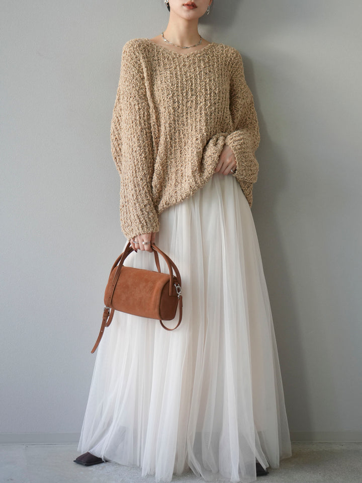 [予約]ポコポコVネックニットプルオーバー/ベージュ