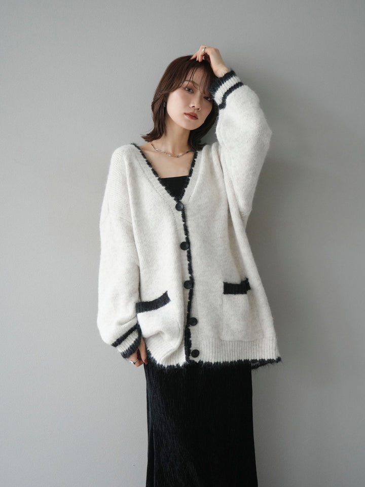 [予約]バイカラーラメニットカーディガン/ivory
