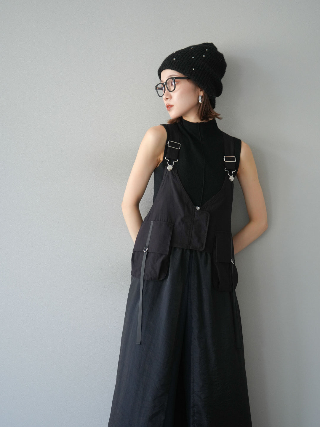 [SET] 戰術背心歐根紗洋裝 + 麻質寬鬆寬褲 (2 件套)