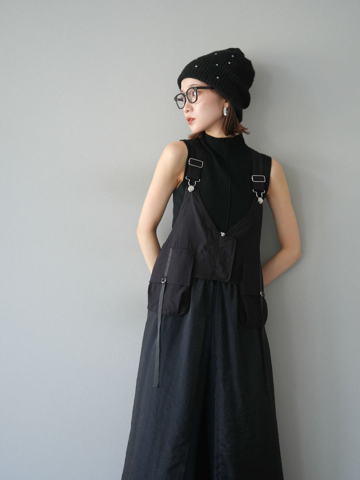 [SET] 戰術背心歐根紗洋裝 + 麻質寬鬆寬褲 (2 件套)